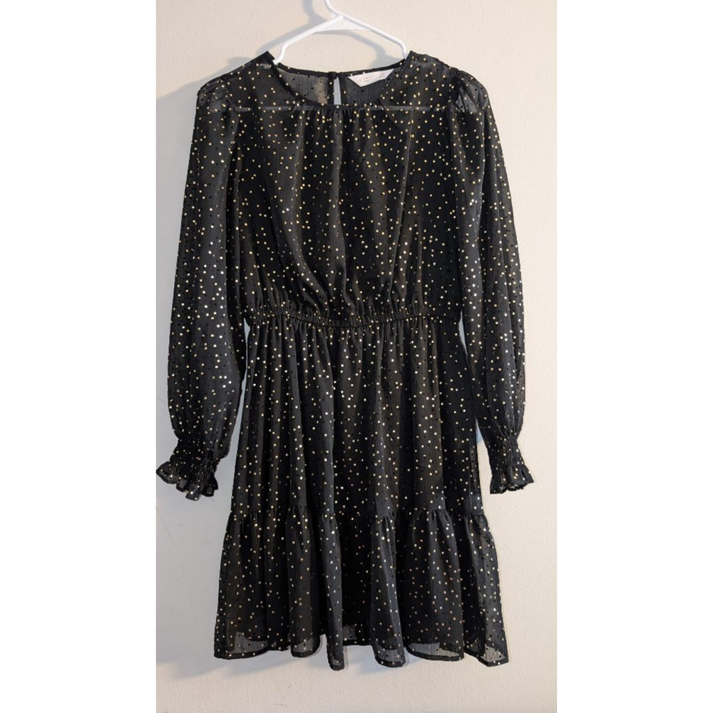 LC Lauren Conrad Black Gold Polka Dot Long Sleeve Dress XS, Women's